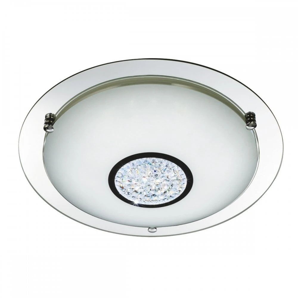 Searchlight Circular Flush Ceiling Light With Crystal Centre Detail IP44 3 Searchlight Circular Flush Ceiling Light With Crystal Centre Detail IP44