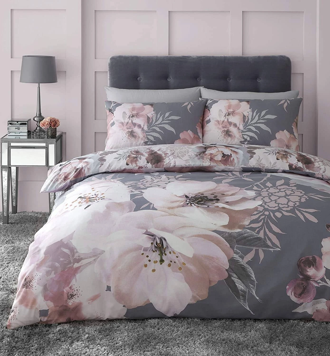 Catherine Lansfield Dramatic Floral Grey Duvet Set 3 Catherine Lansfield Dramatic Floral Grey Duvet Set