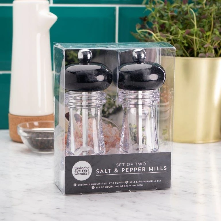 Taylors Eye Witness Salt & Pepper Mill Clear/Black Set Of 2 4 Taylors Eye Witness Salt & Pepper Mill Clear/Black Set Of 2 - Image 2