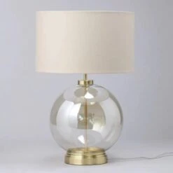 BHS Metro Clear Glass Sphere Table Lamps Lamp Satin Brass. -Home Furnishings Store 50014 33771
