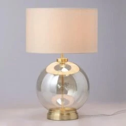 BHS Metro Clear Glass Sphere Table Lamps Lamp Satin Brass. -Home Furnishings Store 50014 33772